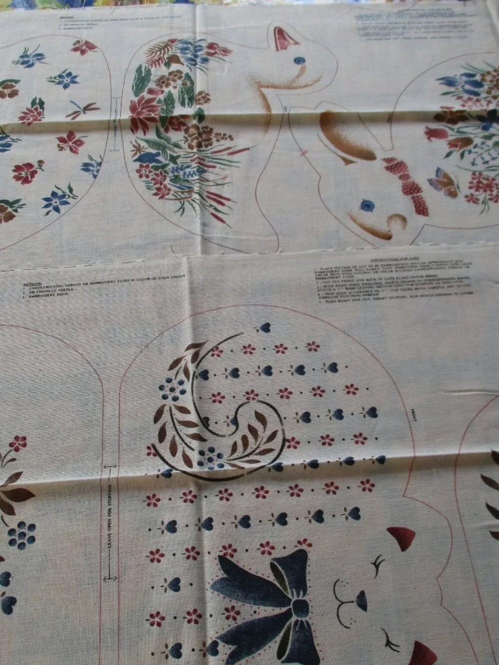 Vintage Lot of Folksy Muslin Fabric Cat Bunny Duck Cut Outs